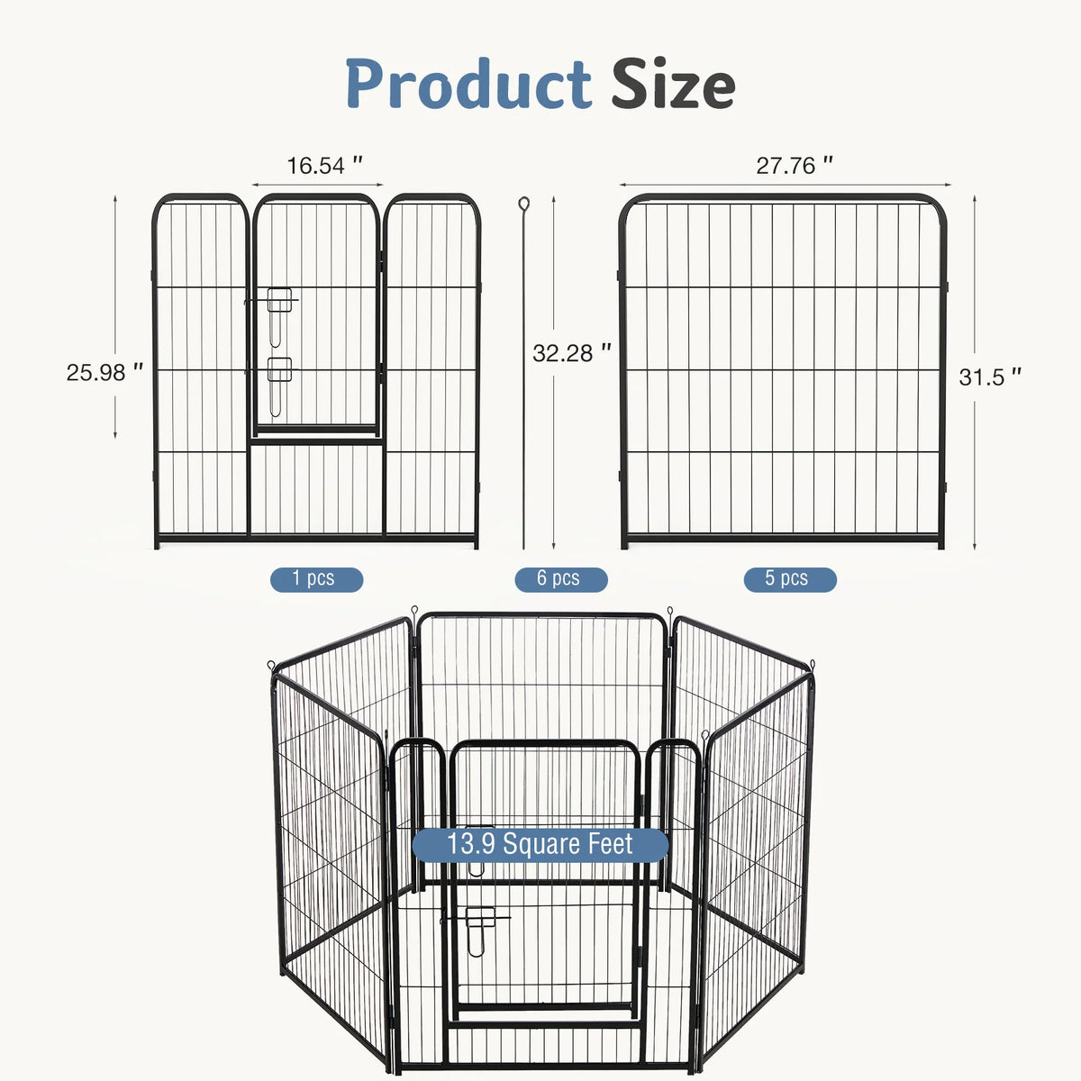 JHK 6 Panel Metal Dog Playpen Foldable Outdoor Pet Fence