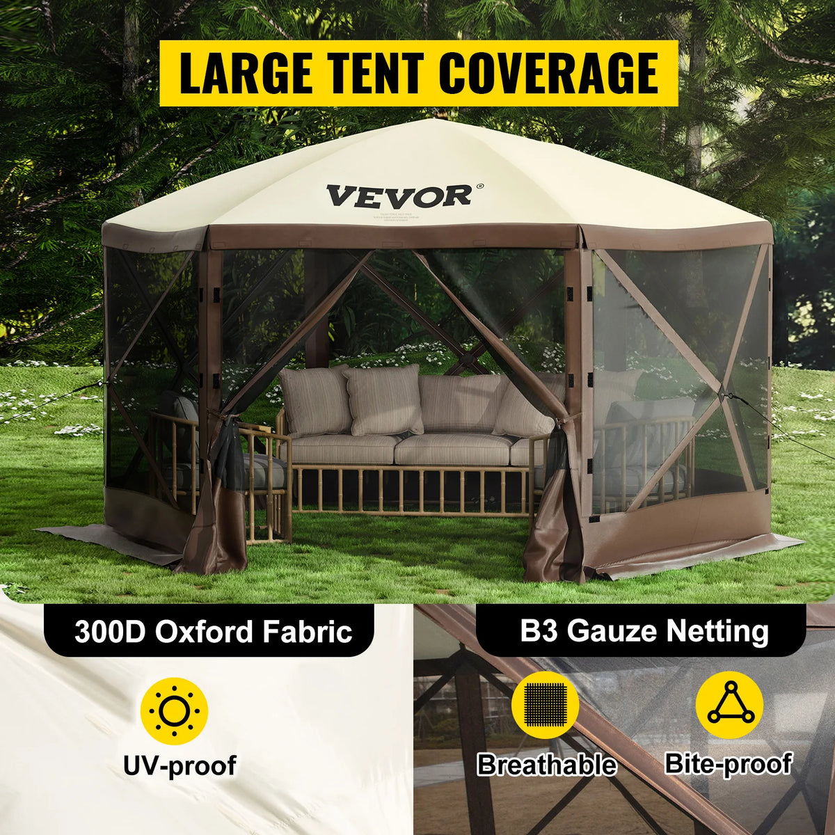 SucceBuy Pop Up Camping Gazebo Canopy Shelter Six Sided Shade