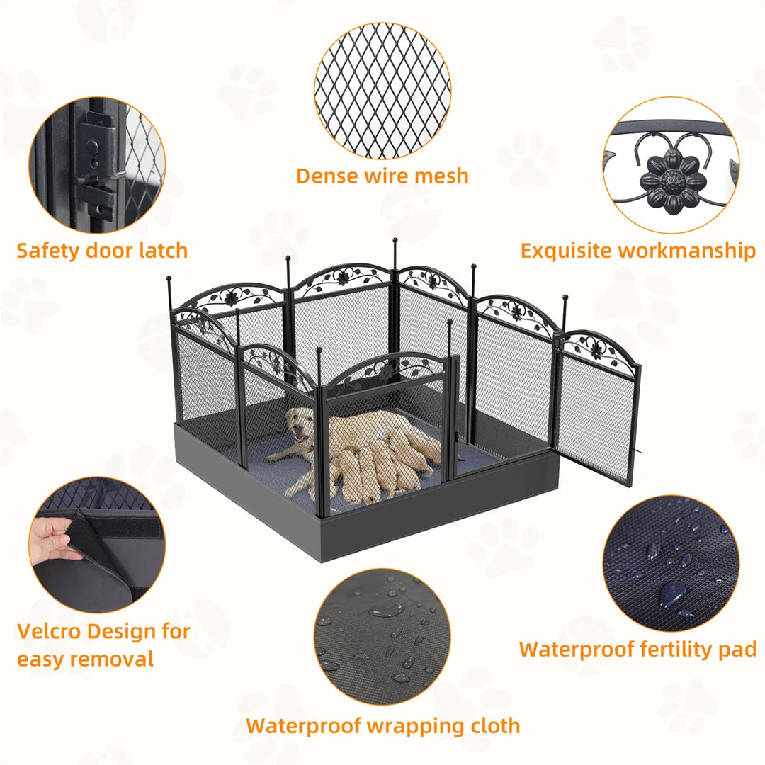 BINGOPAW Heavy Duty Dog Playpen For Indoor Outdoor Use With Waterproof Pad