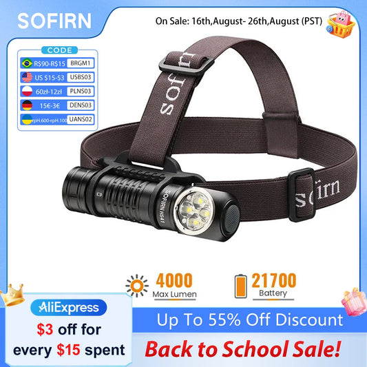 Sofirn HS41 Headlamp 4000 Lumen USB C Rechargeable LED Flashlight