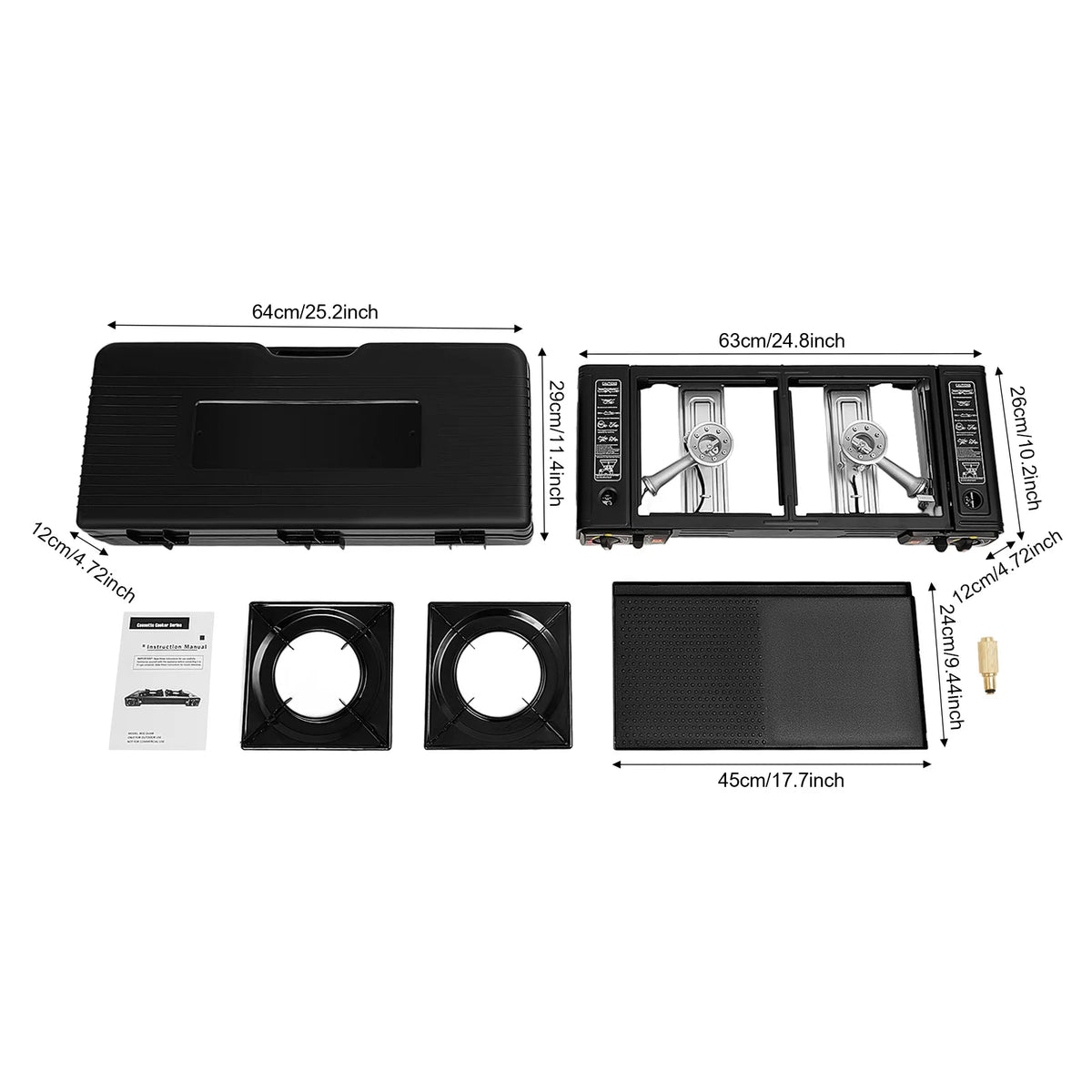 2500W Portable Camping Stove 2 Burner With Baking Tray And Carry Case