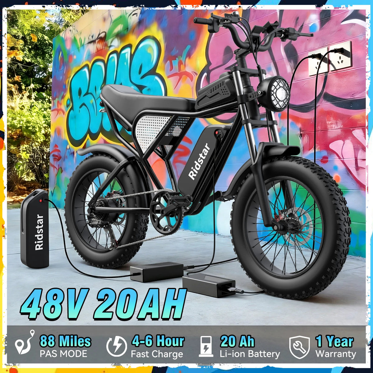 Ridstar Q30 2000W Electric Fat Bike 48V 20Ah Detachable Battery