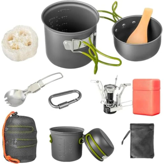 Portable Stainless Steel Camping Cookware Set With Nonstick Pots