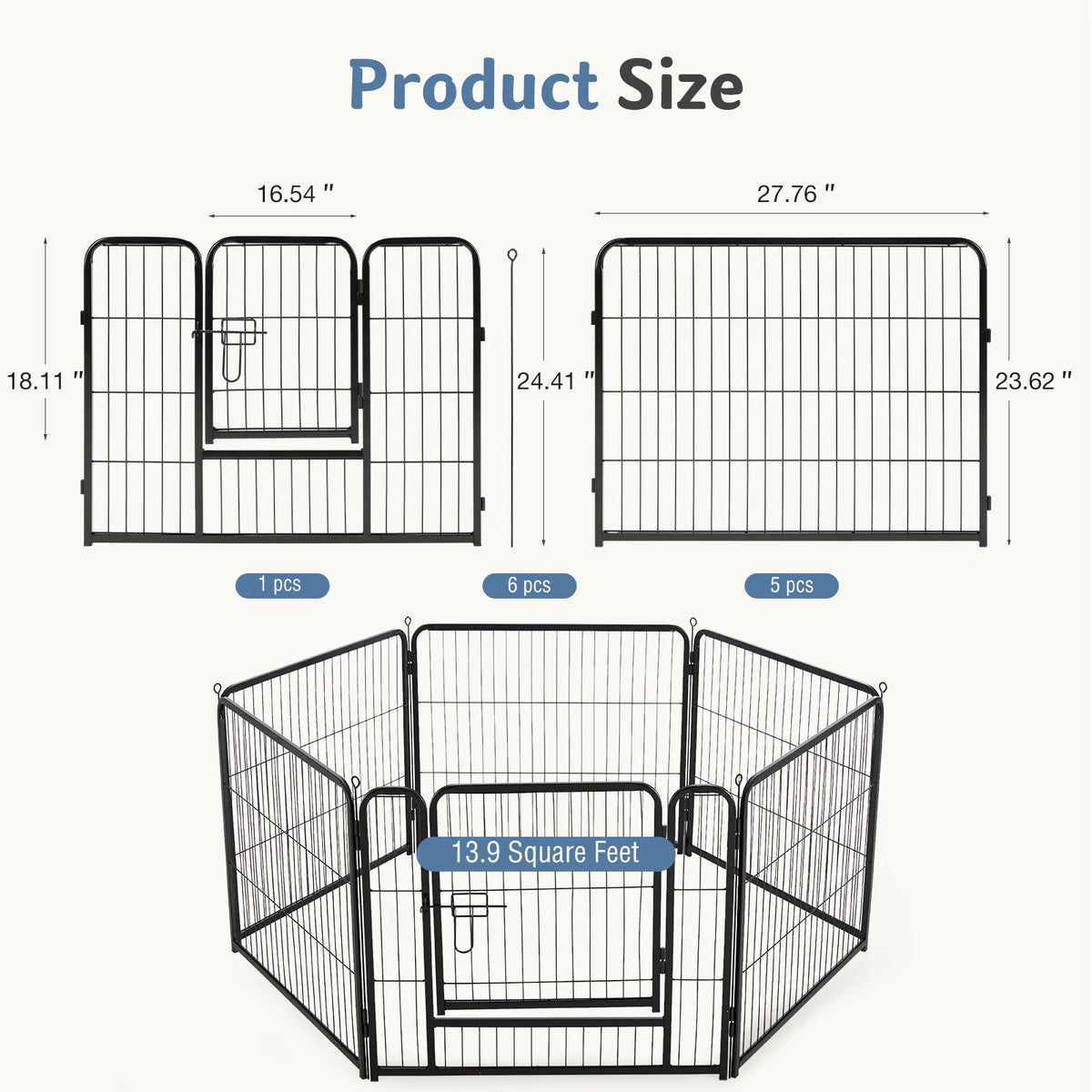 JHK 6 Panel Metal Dog Playpen Foldable Outdoor Pet Fence