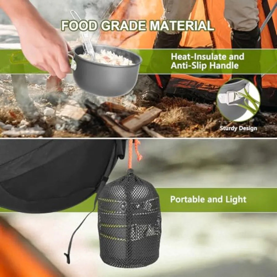 Portable Stainless Steel Camping Cookware Set With Nonstick Pots