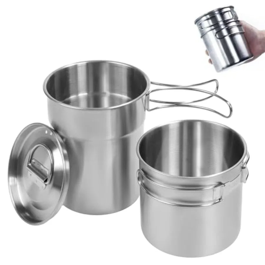 Foldable Stainless Steel Camping Cup Cookware Set With Vented Lid