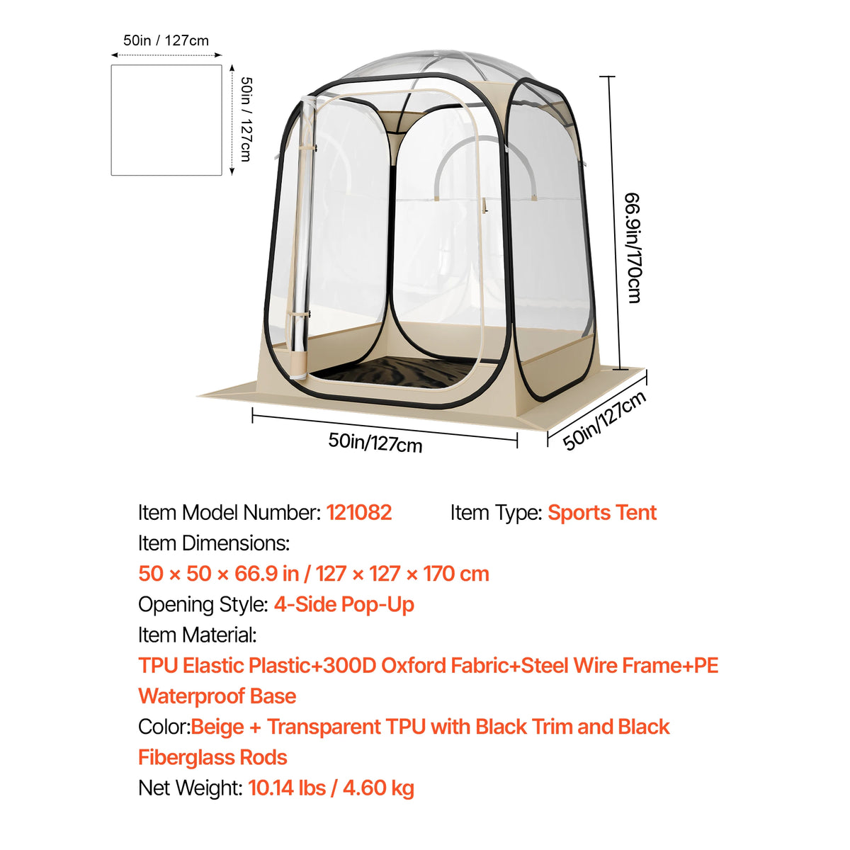 SucceBuy Pop Up Sports Tent Waterproof Pod With Top Cover