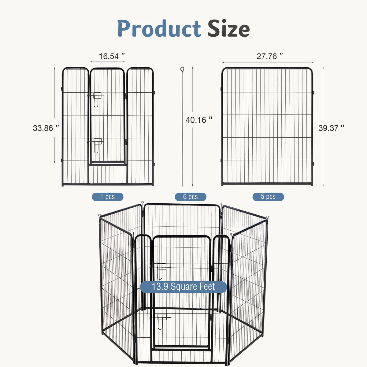 JHK 6 Panel Metal Dog Playpen Foldable Outdoor Pet Fence