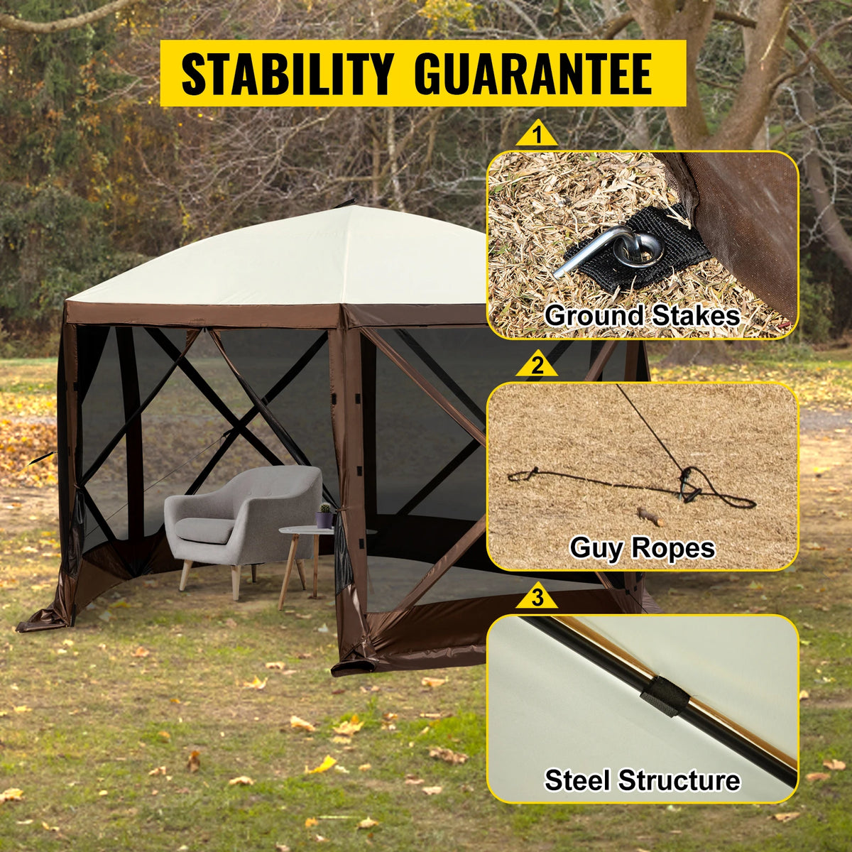 SucceBuy Pop Up Camping Gazebo Canopy Shelter Six Sided Shade