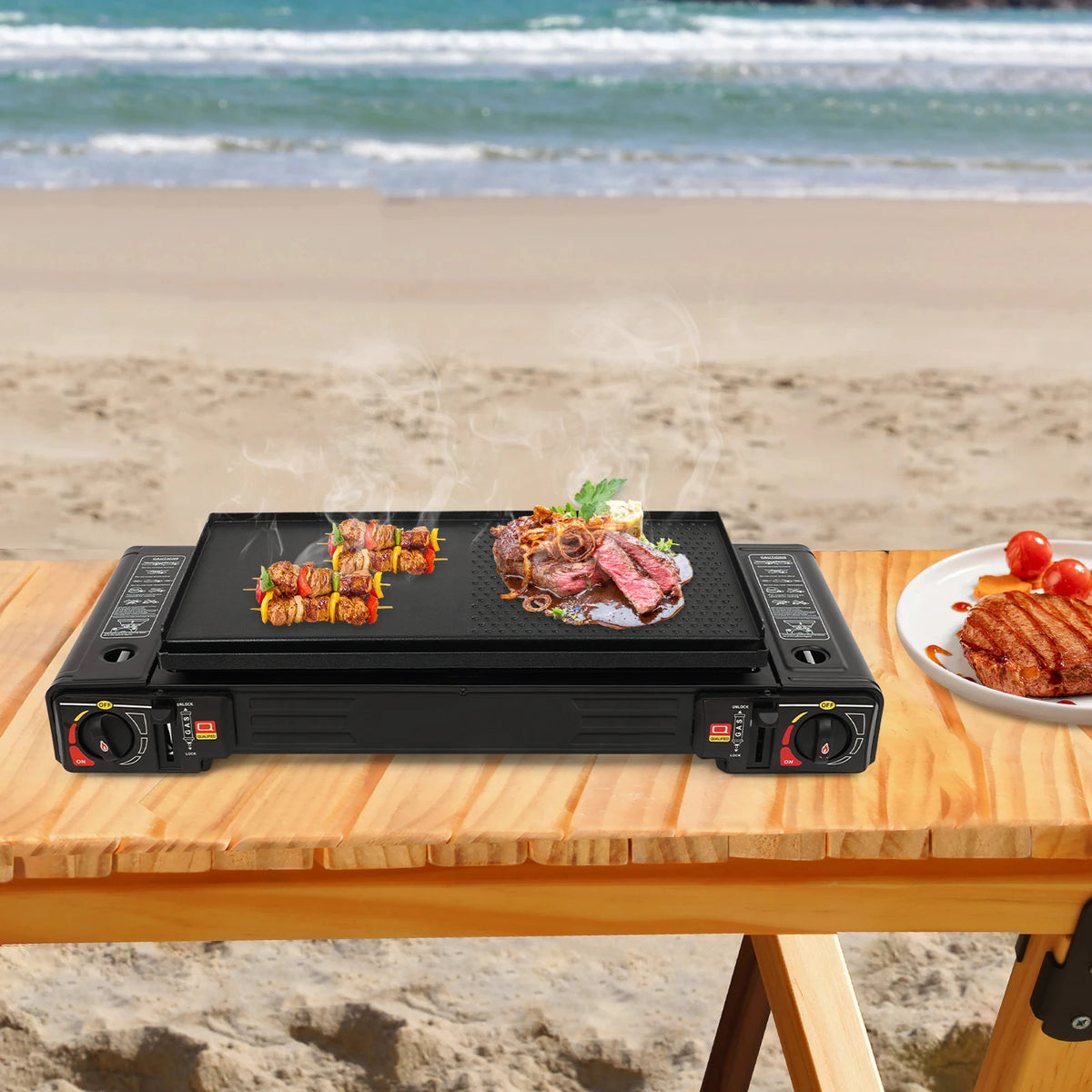 2500W Portable Camping Stove 2 Burner With Baking Tray And Carry Case