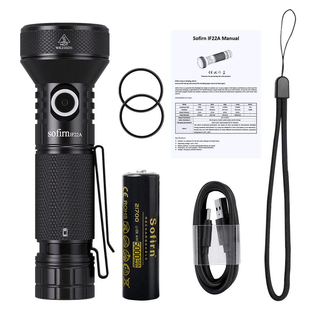 Sofirn IF22A 2100 Lumen Long Range Rechargeable LED Flashlight