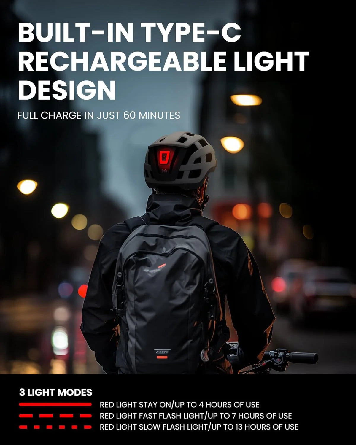Lightweight Mips Cycling Helmet With Rechargeable Led Tail Light