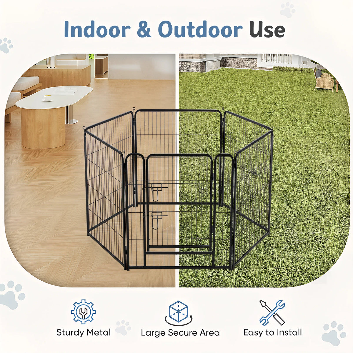 JHK 6 Panel Metal Dog Playpen Foldable Outdoor Pet Fence