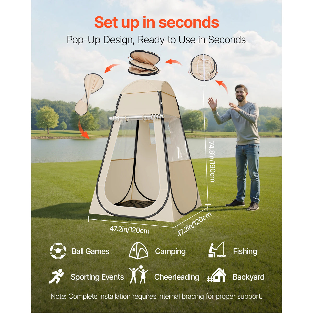 SucceBuy Pop Up Sports Tent Waterproof Pod With Top Cover