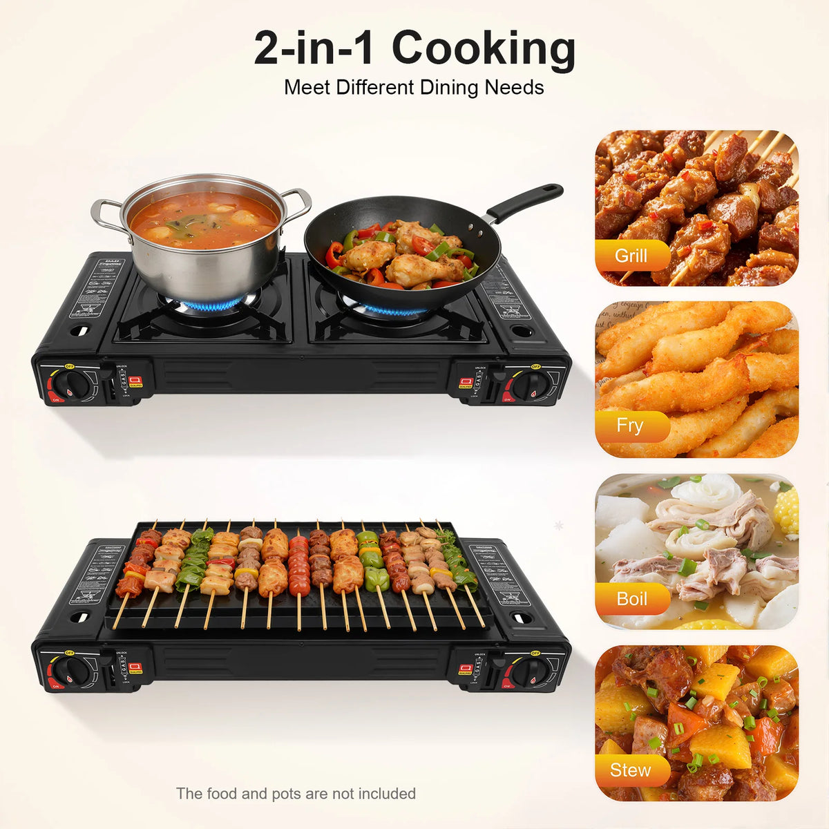 2500W Portable Camping Stove 2 Burner With Baking Tray And Carry Case