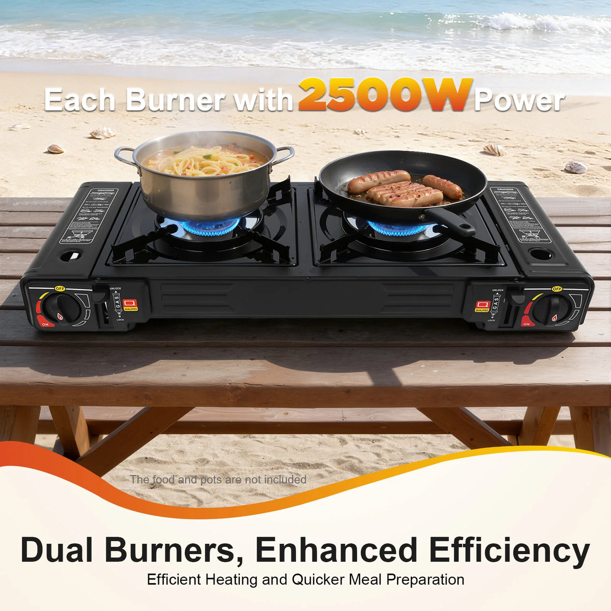 2500W Portable Camping Stove 2 Burner With Baking Tray And Carry Case