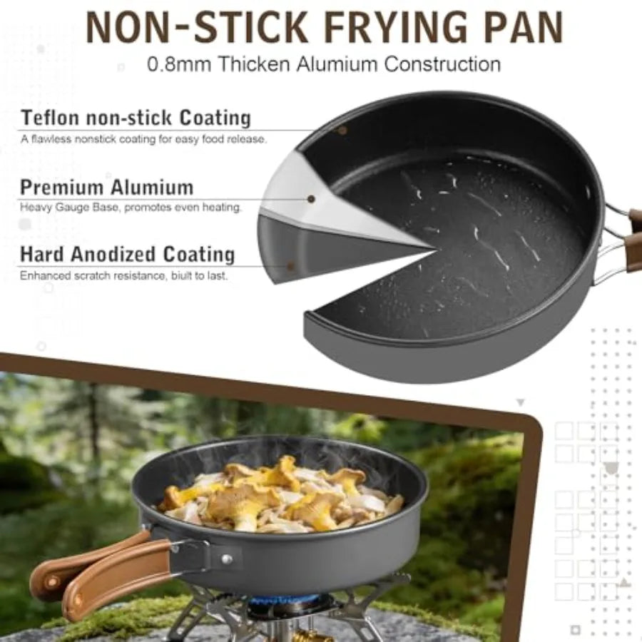 Stainless Steel Camping Cookware Set With Pots Pan And Kettle