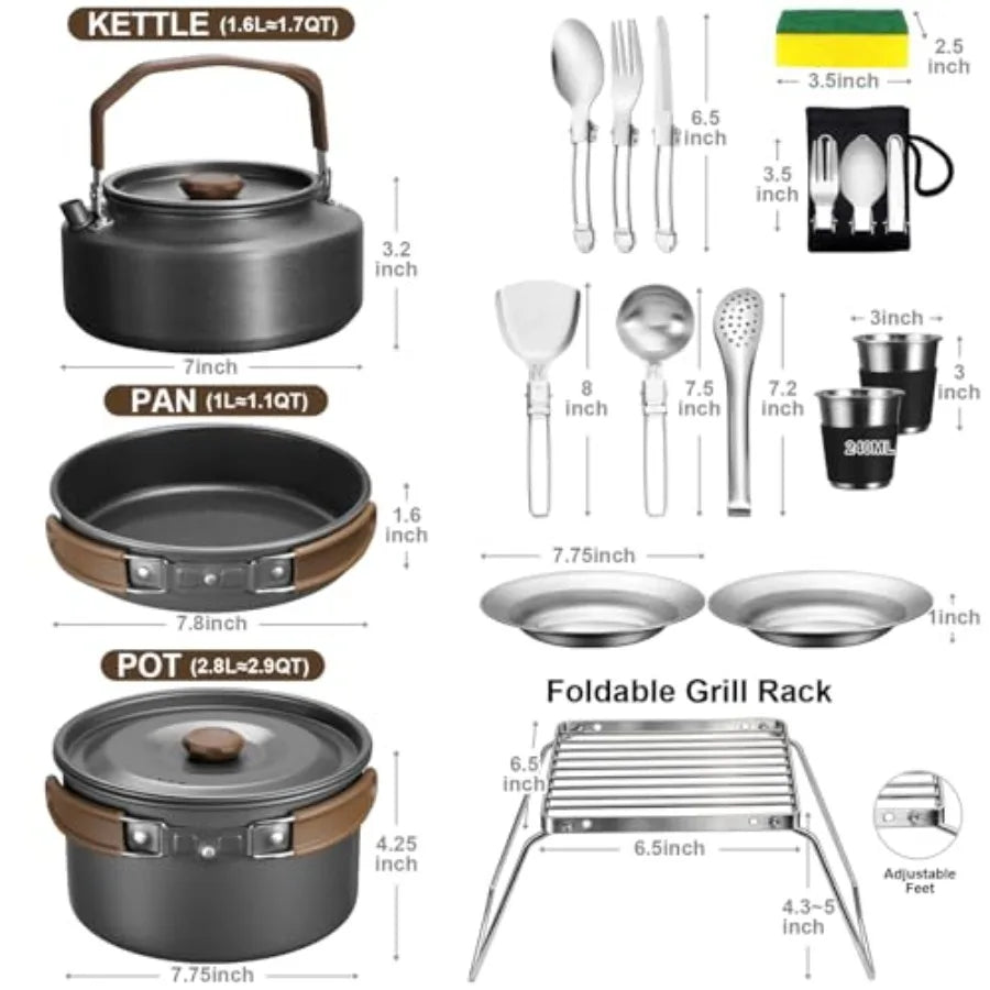 Stainless Steel Camping Cookware Set With Pots Pan And Kettle