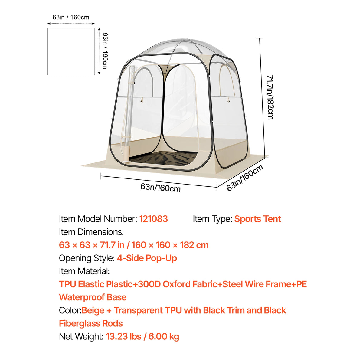SucceBuy Pop Up Sports Tent Waterproof Pod With Top Cover
