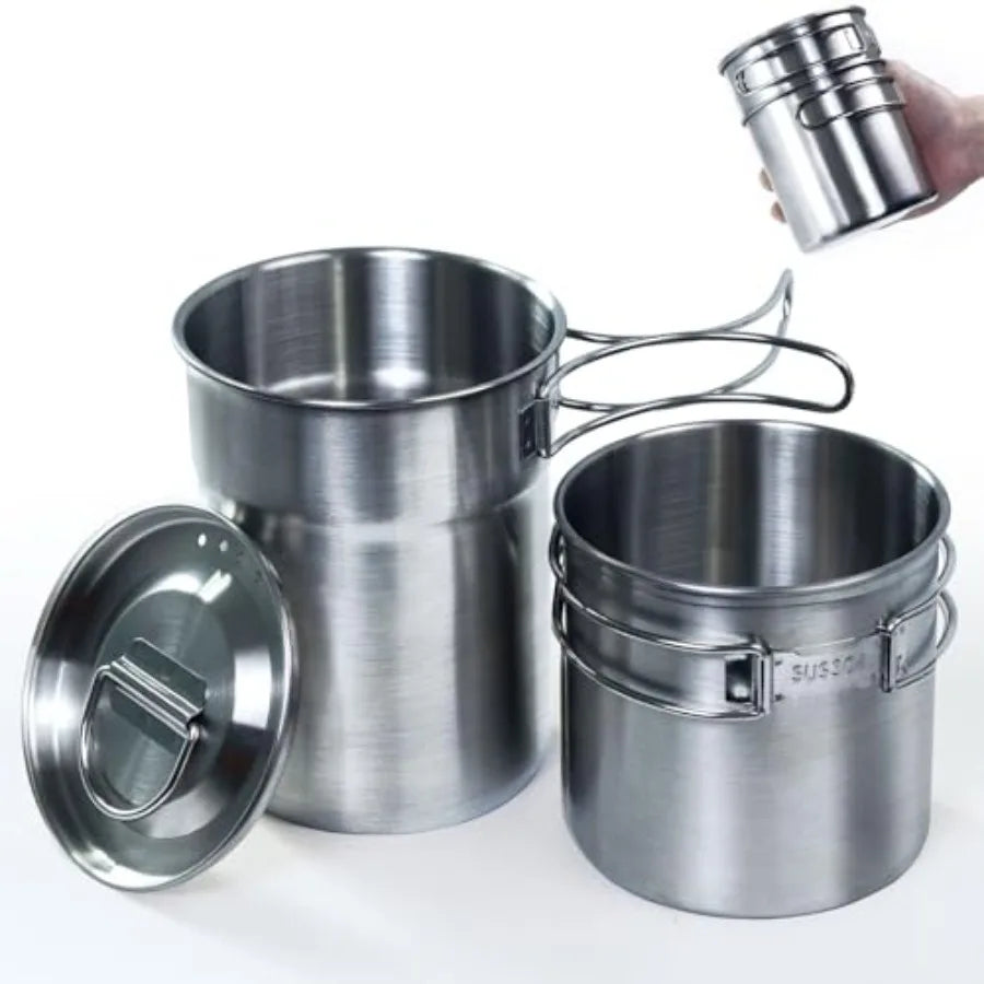 Foldable Stainless Steel Camping Cup Cookware Set With Vented Lid