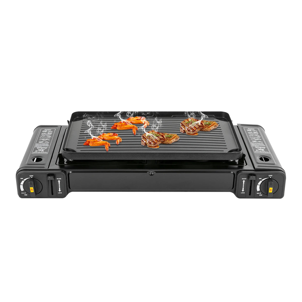 2500W Portable Camping Stove 2 Burner With Baking Tray And Carry Case