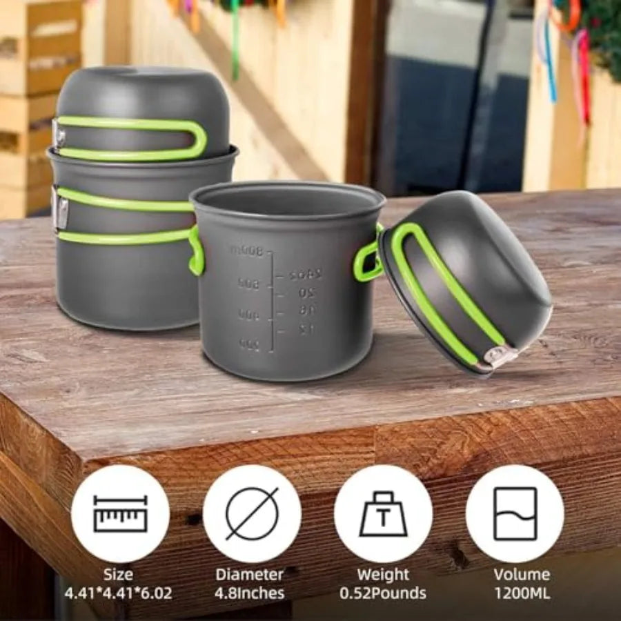 Portable Stainless Steel Camping Cookware Set With Nonstick Pots