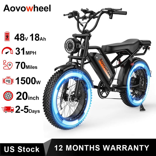 AOVOWHEEL AW2PRO Electric Bike 1500W Fat Tire 70 Mile Range