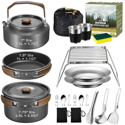 Stainless Steel Camping Cookware Set With Pots Pan And Kettle