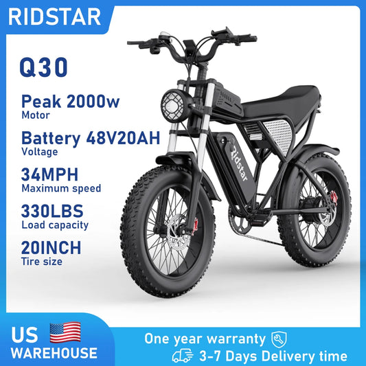 Ridstar Q30 2000W Electric Fat Bike 48V 20Ah Detachable Battery
