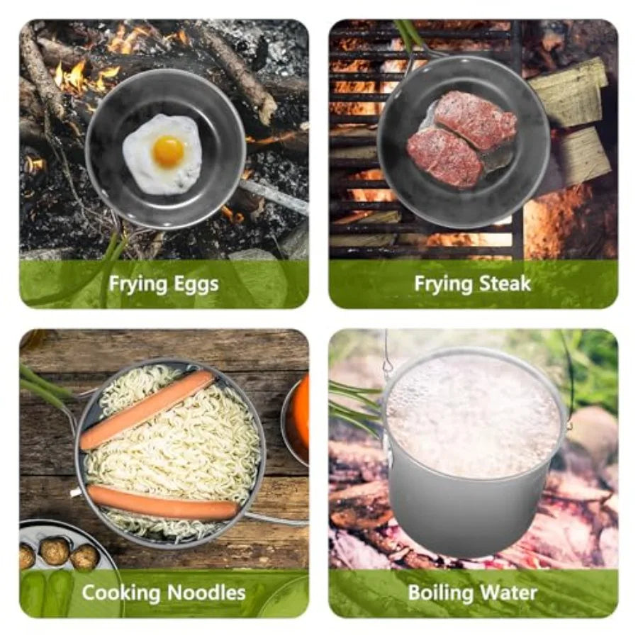 Portable Stainless Steel Camping Cookware Set With Nonstick Pots