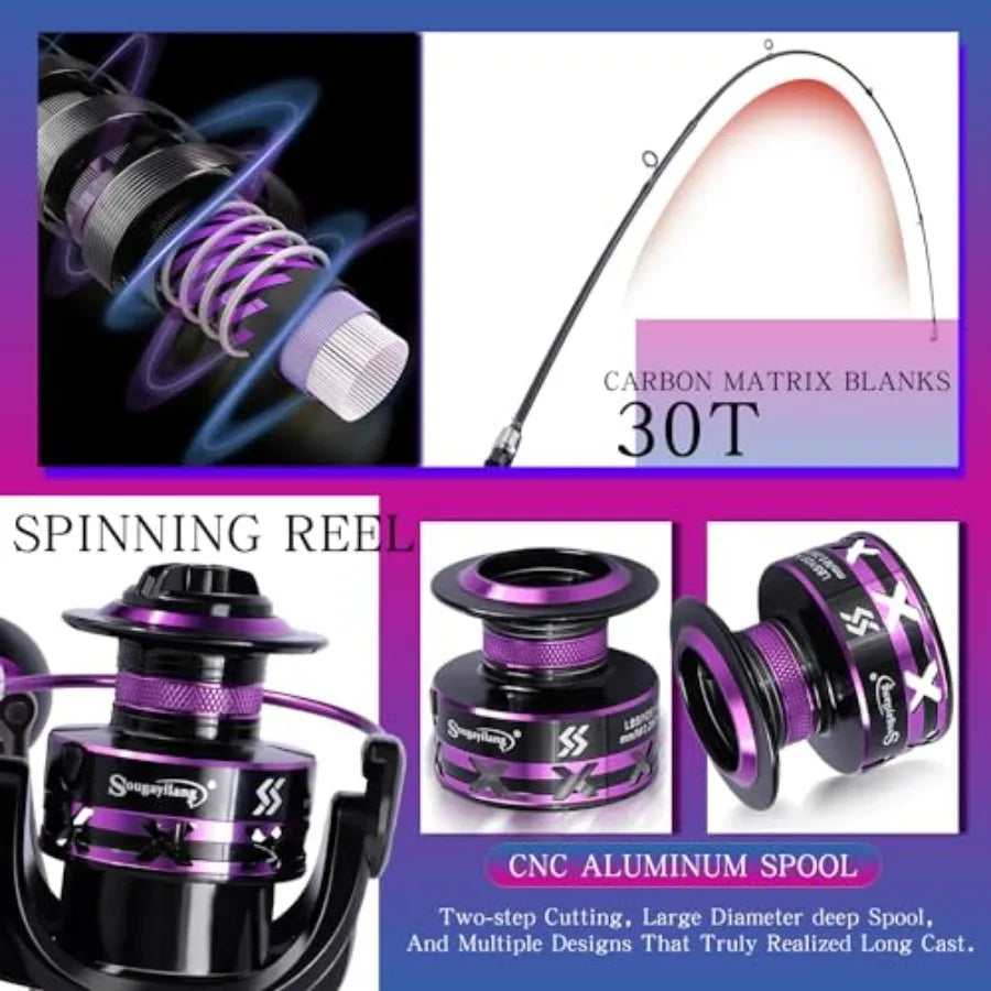 Spinning Rod And Reel Combo Carbon Glass Fiber Rod Set