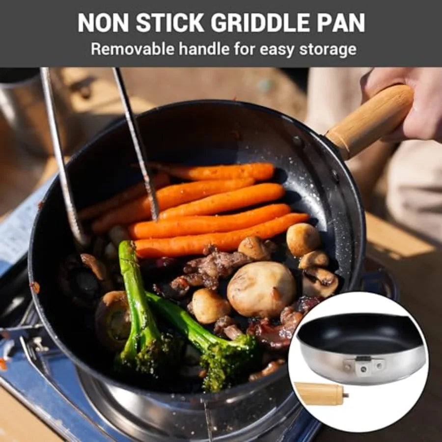 Stainless Steel Camping Cookware Set With Pots Pan And Kettle