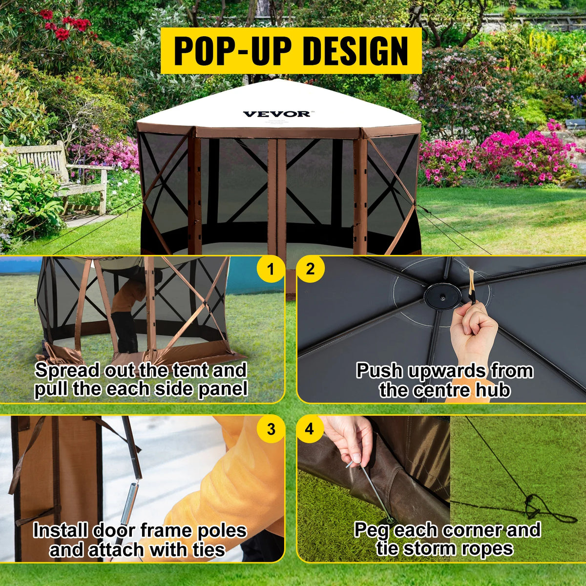 SucceBuy Pop Up Camping Gazebo Canopy Shelter Six Sided Shade