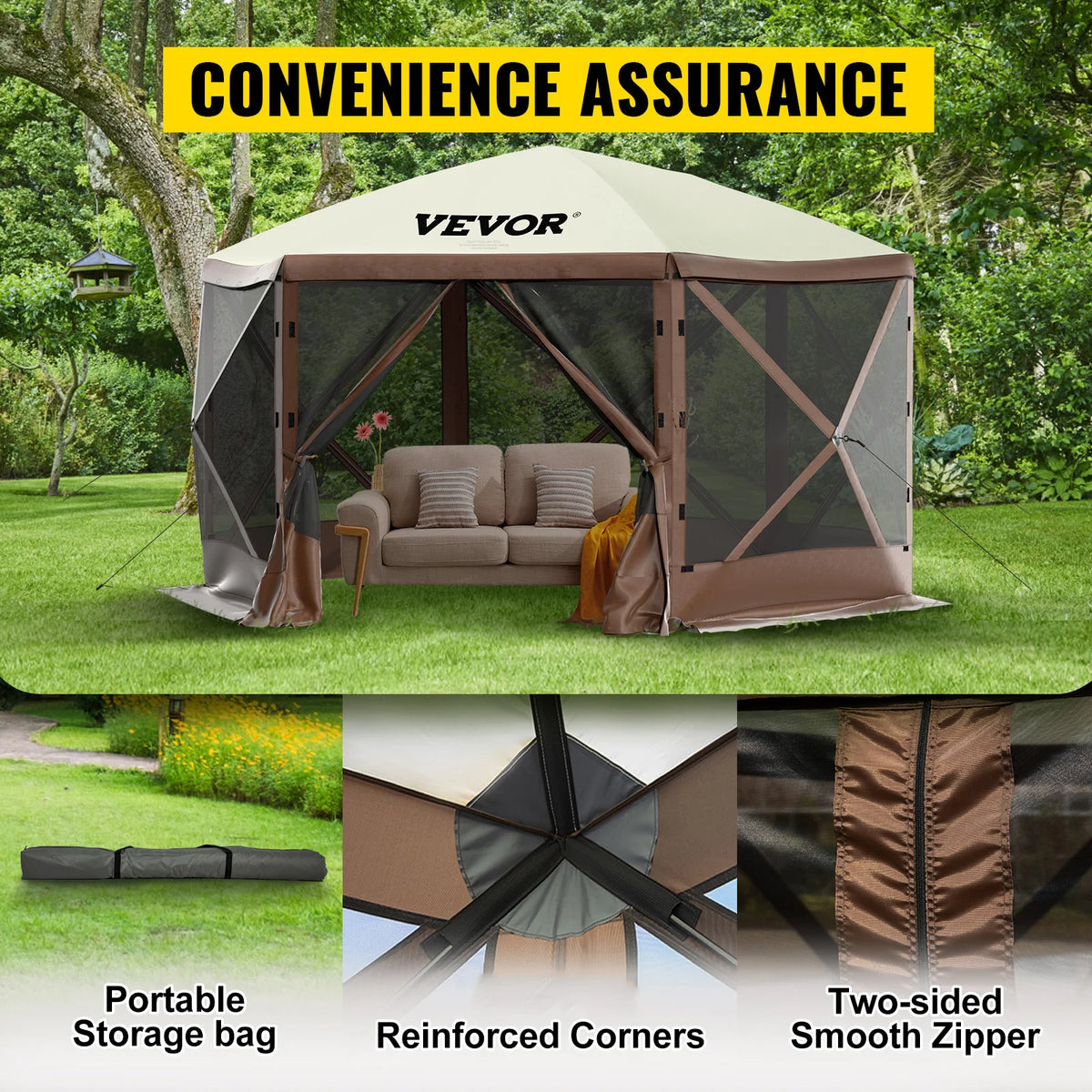 SucceBuy Pop Up Camping Gazebo Canopy Shelter Six Sided Shade