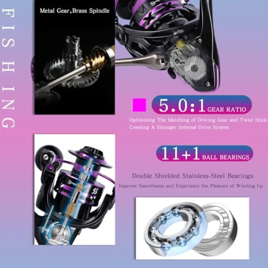 Spinning Rod And Reel Combo Carbon Glass Fiber Rod Set